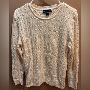 Karen Scott Cream Cotton Cable Knit Sweater Size Large